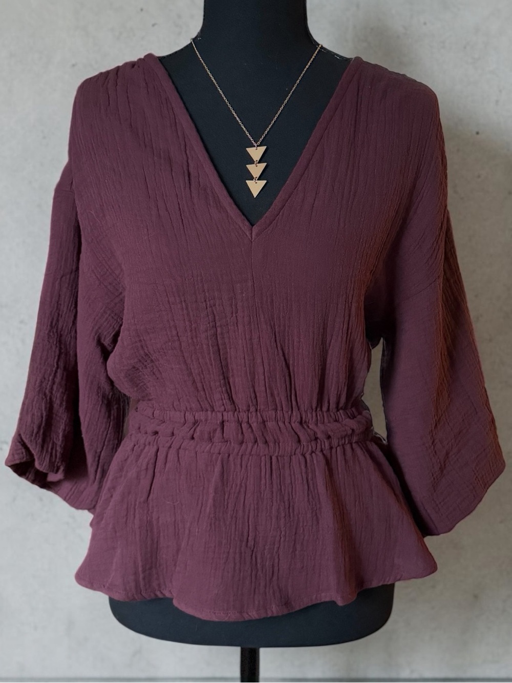 Joe's Jeans Gauze Peplum Blouse Burgundy 3/4 Sleeve XS NWT